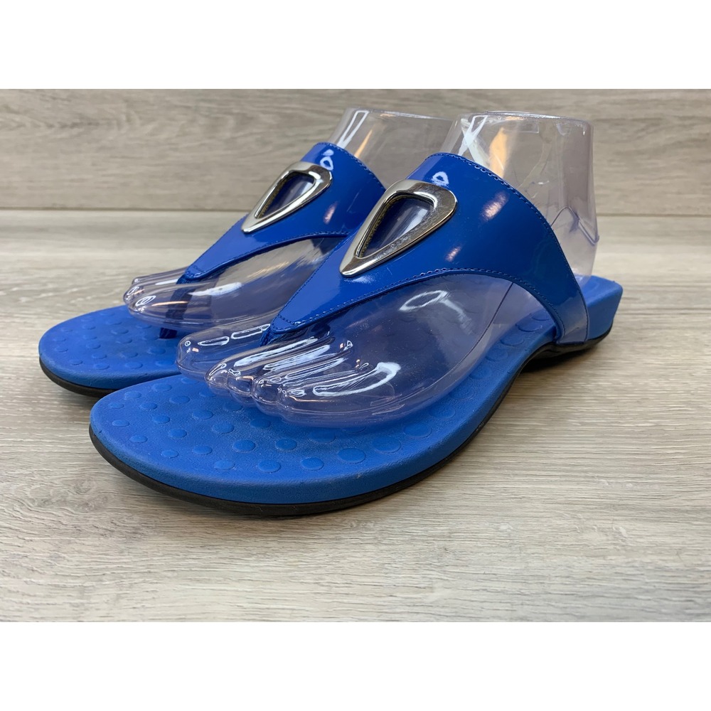 Orthaheel Women's Sandals Blue Patent Leather Thong 9 Comfort Shoes